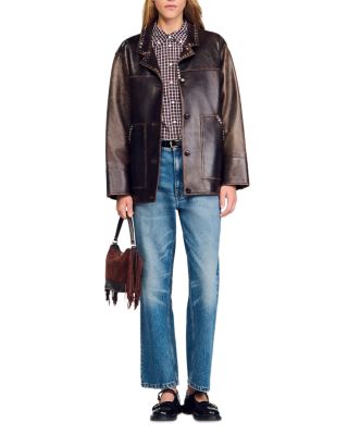 Oversized Leather Jacket with Studs