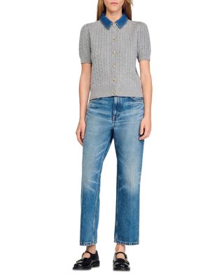 Cardigan with Denim Collar