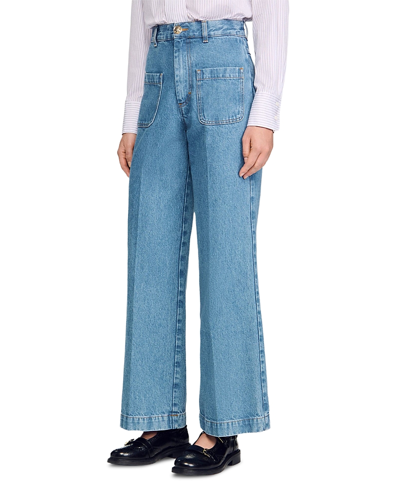 Sandro Wide Leg High Rise Jeans In Blue Jean In Blue