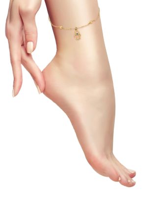 18k Gold Over Sterling Silver Blue Pav&eacute; Hamsa Hand Ankle Bracelet - Exclusive
