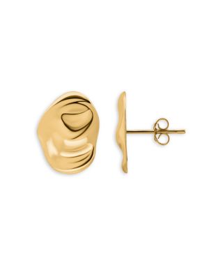 18K Gold-Plated Sterling Silver Sculptured Oval Stud Earrings - Exclusive