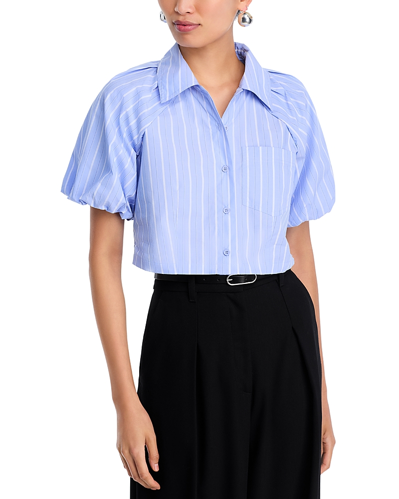 Steve Madden Reece Striped Puff Sleeve Shirt In Blue
