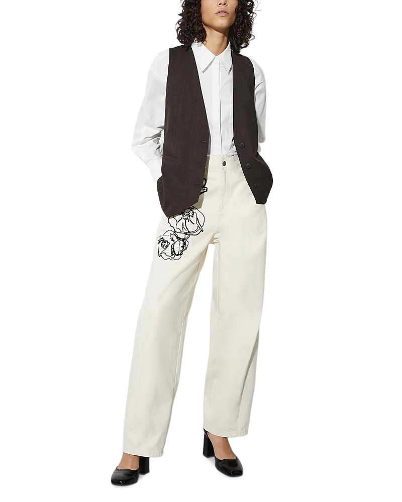 Max & Co Embroidered Barrel-leg Trousers In White
