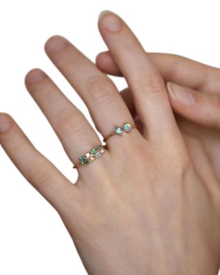 14K Yellow Gold Tourmaline &amp; Diamond Brick Ring