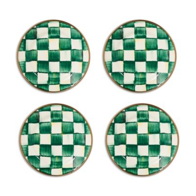 Emerald Check Appetizer Plates, Set of 4