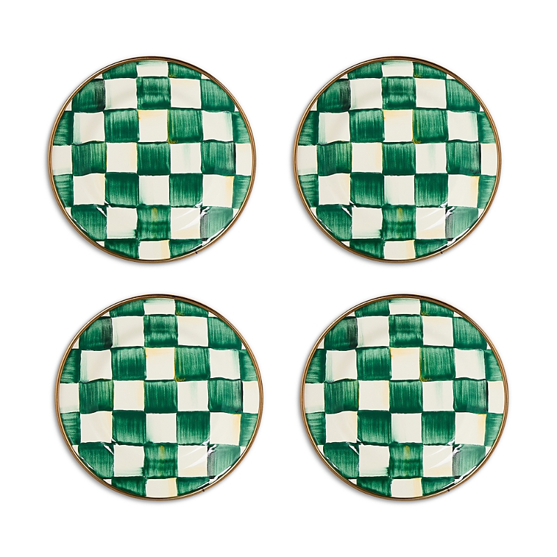 Mackenzie-childs Emerald Check Appetizer Plates, Set Of 4 In Green