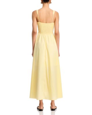 V Neck Tie Front Yellow Midi Dress