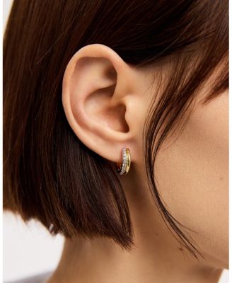 Brass and Cubic Zirconia Asher Pave Huggie Earrings