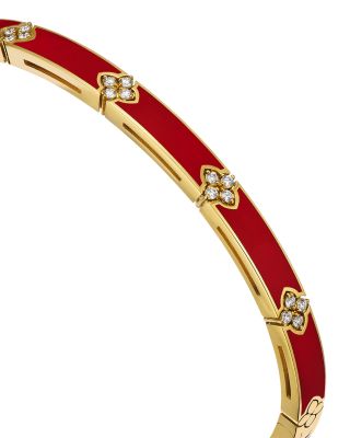 18K Yellow Gold Love in Verona Diamond & Coral Enamel Bangle Bracelet