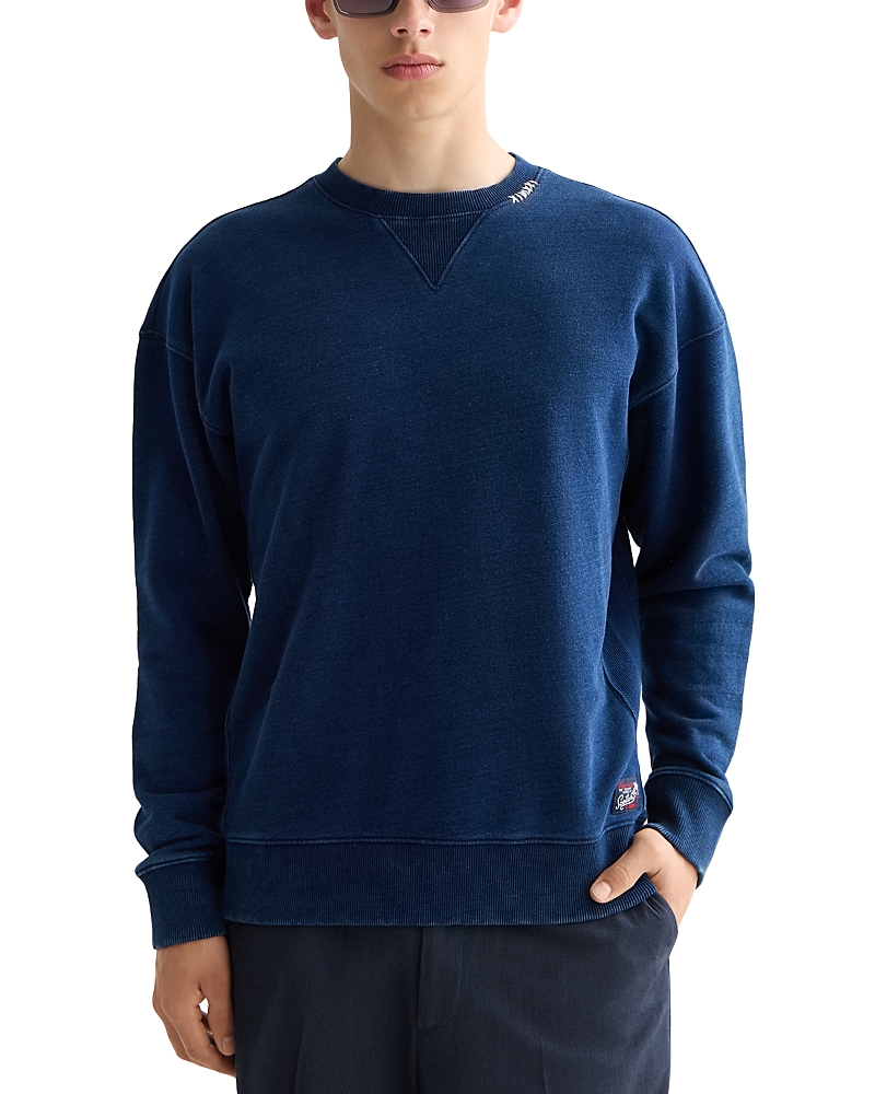 Scotch & Soda Indigo Cotton Crewneck Sweatshirt In Blue