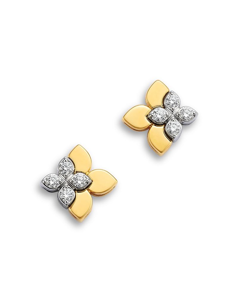 Roberto Coin 18k White & Yellow Gold Love In Verona Diamond Flower Stud Earrings In Gold