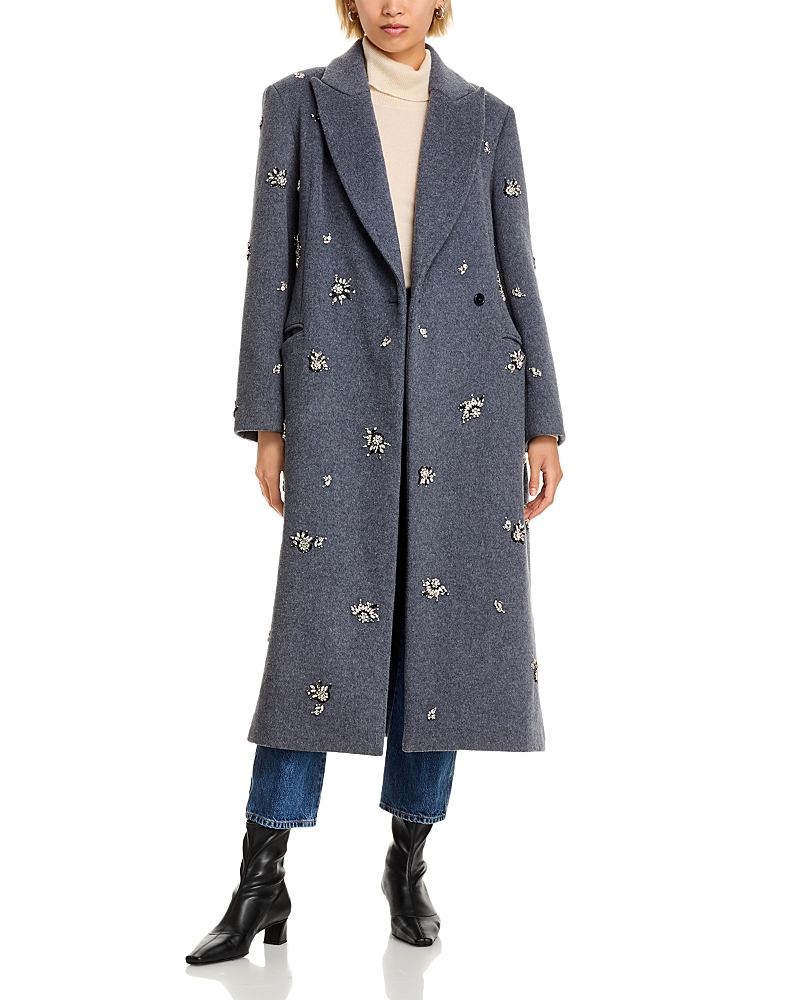 Simkhai Crystal-embellished Double-breasted Coat In Gray