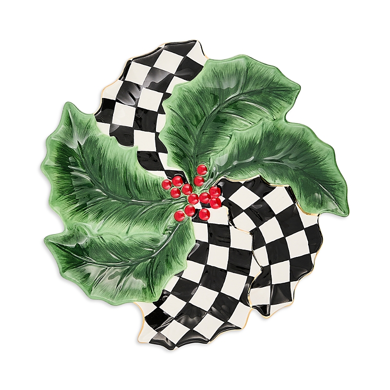 Mackenzie-childs Holly Leaf Ceramic Serving Platter In Multi