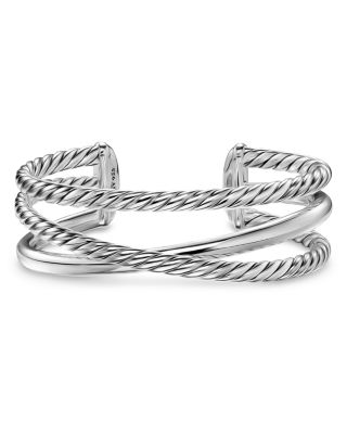 Bold Crossover Three Row Cuff Bracelet in Sterling Silver, 19mm