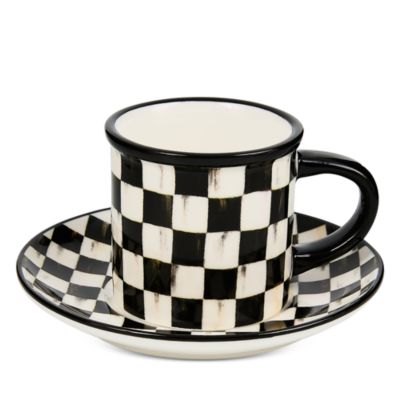 Courtly Check Stoneware Espresso Cup & Saucer, Set of 2