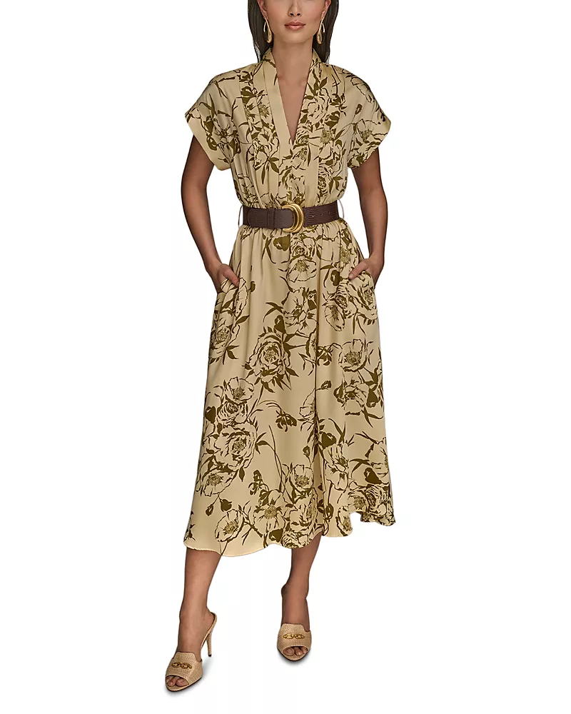 Donna Karan Belted Floral Print Dress