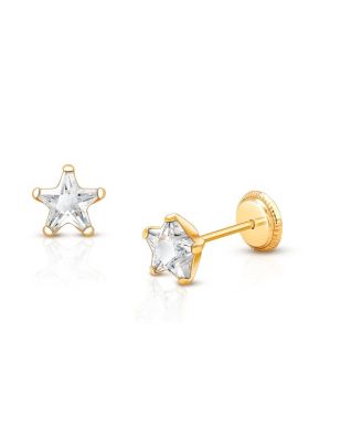 Girls' 14K Gold Shining Star Studs Screw Back Earrings