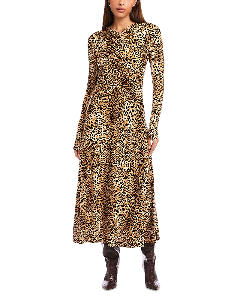 Fifteen Twenty Kourtney Leopard Print Long Sleeve Dress In Multi