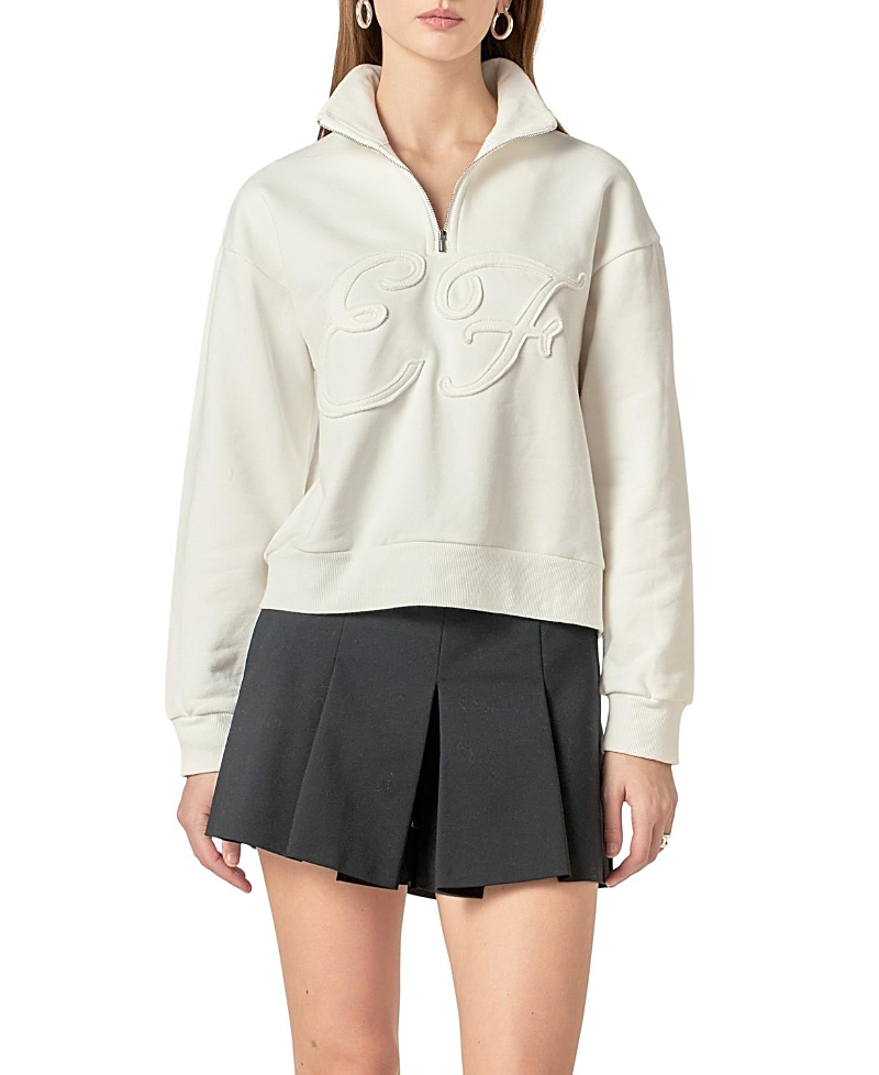English Factory Women's Patch Zip Up Sweatshirt In White