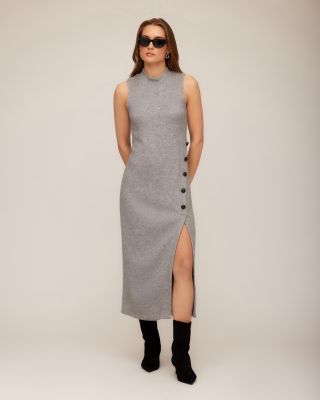 Lauren Button Detail Midi Dress