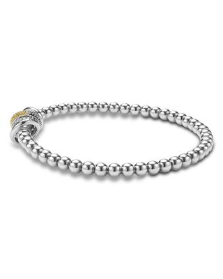 18K Yellow Gold & Sterling Silver Caviar Lux Diamond Four Ring Stretch Bracelet
