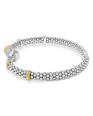 LAGOS 18K Yellow Gold & Sterling Silver Caviar Lux Diamond Bypass Bangle Bracelet