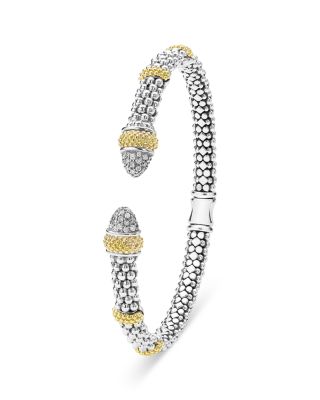18K Yellow Gold & Sterling Silver Caviar Lux Diamond Beaded Cuff Bracelet
