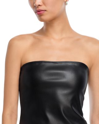 Faux Leather Strapless Top & Faux Leather Midi Skirt - Exclusive