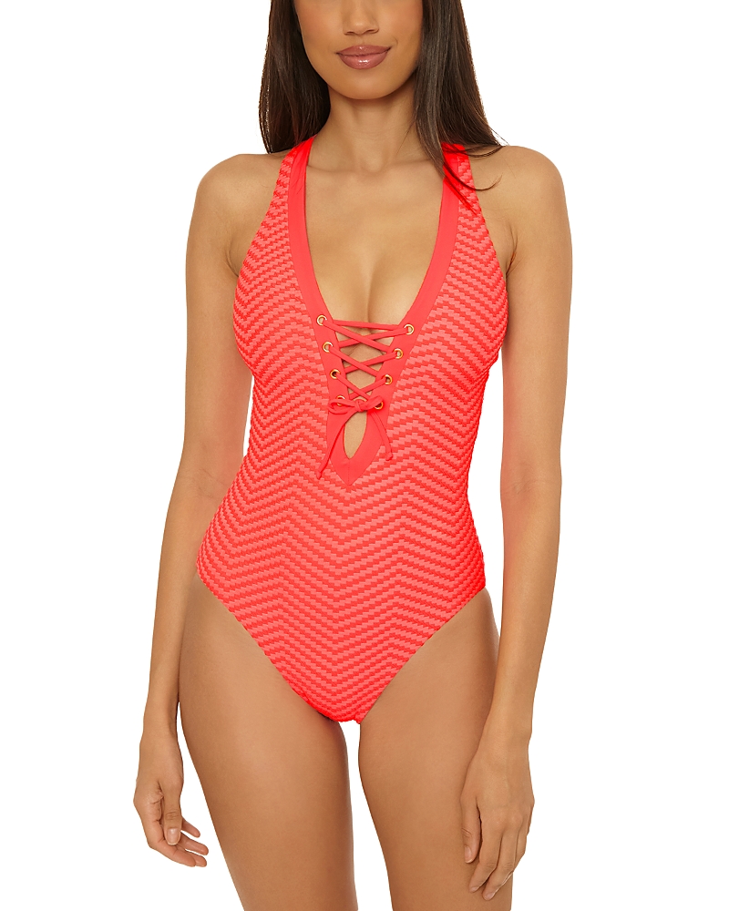 Becca By Rebecca Virtue Connect Gia Plunge One Piece Swimsuit In Red