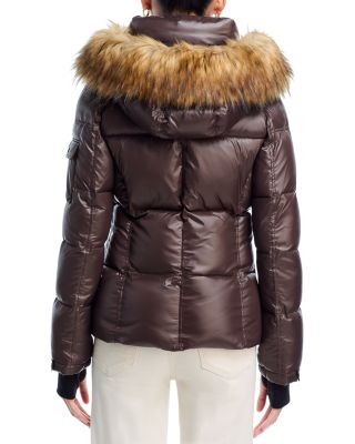 Gloss Puffer Jacket with Faux Fur Trimmed Hood - Exclusive