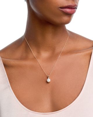 Diamond & Cultured Freshwater Pearl Pendant Necklace in 14K Yellow Gold, 0.05 tcw