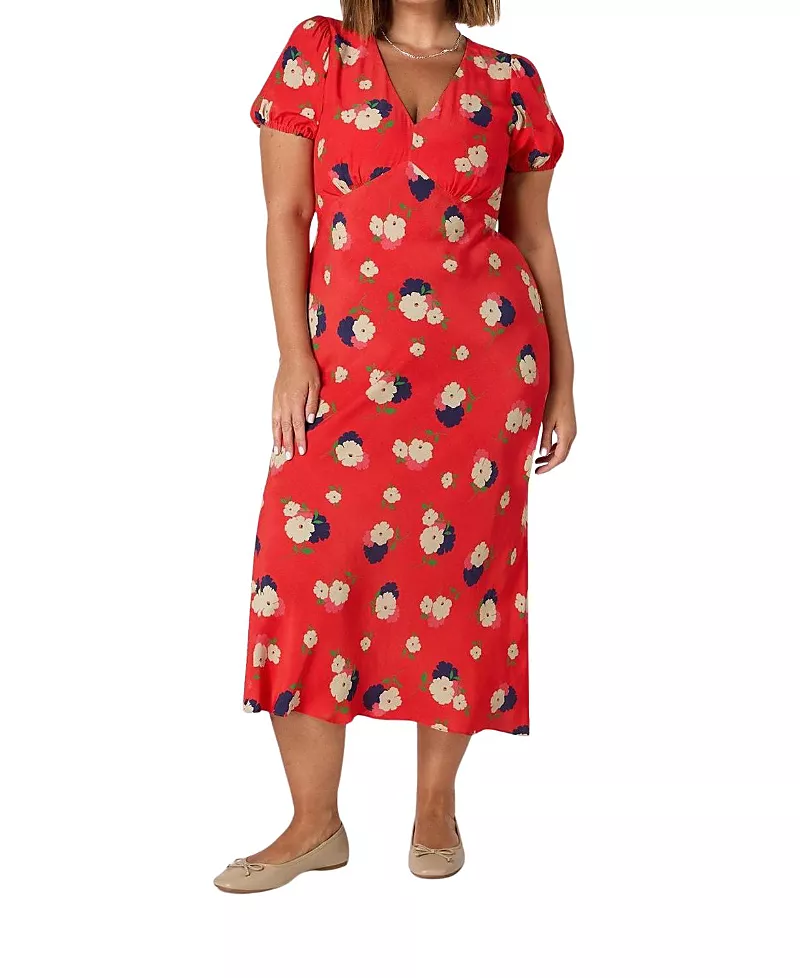 Live Unlimited Floral Puff Sleeve Midi Dress