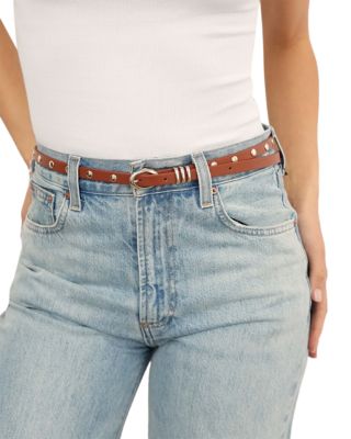 Women's Classic Studded Skinny Leather Belt
