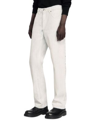 Regular Fit Cracked Effect Paint Jeans in Optic White