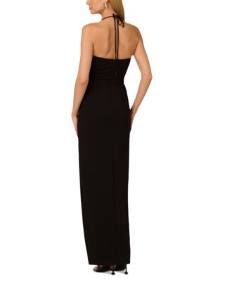Jersey Knit Plunge Neck Long Dress