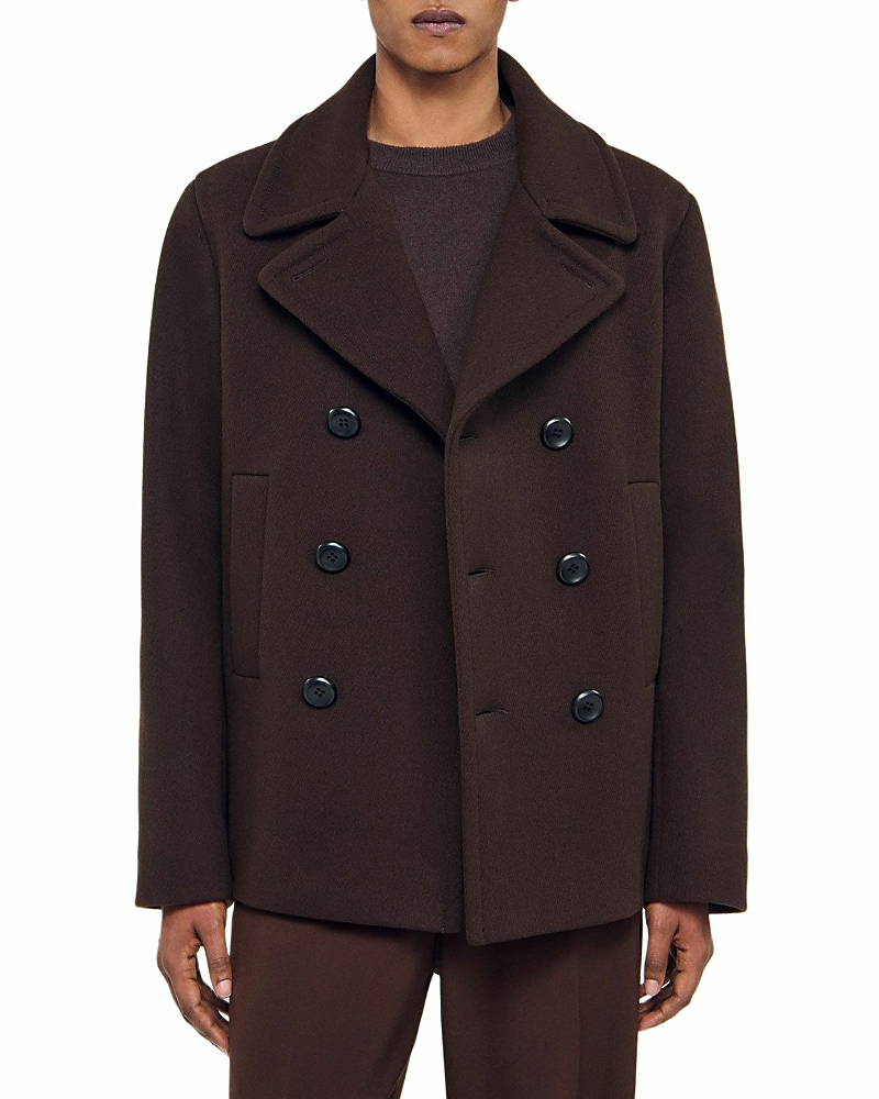 Sandro Wool Blend Pea Coat In Brown