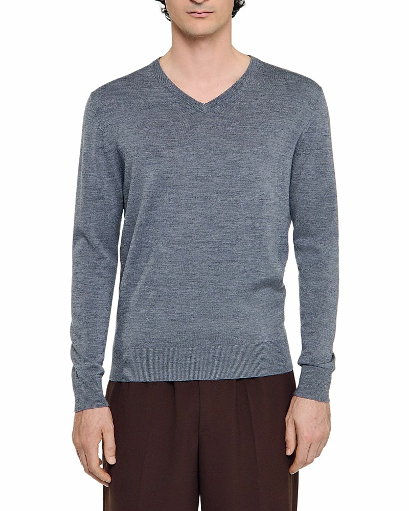 Sandro Merino Wool V-Neck Sweater