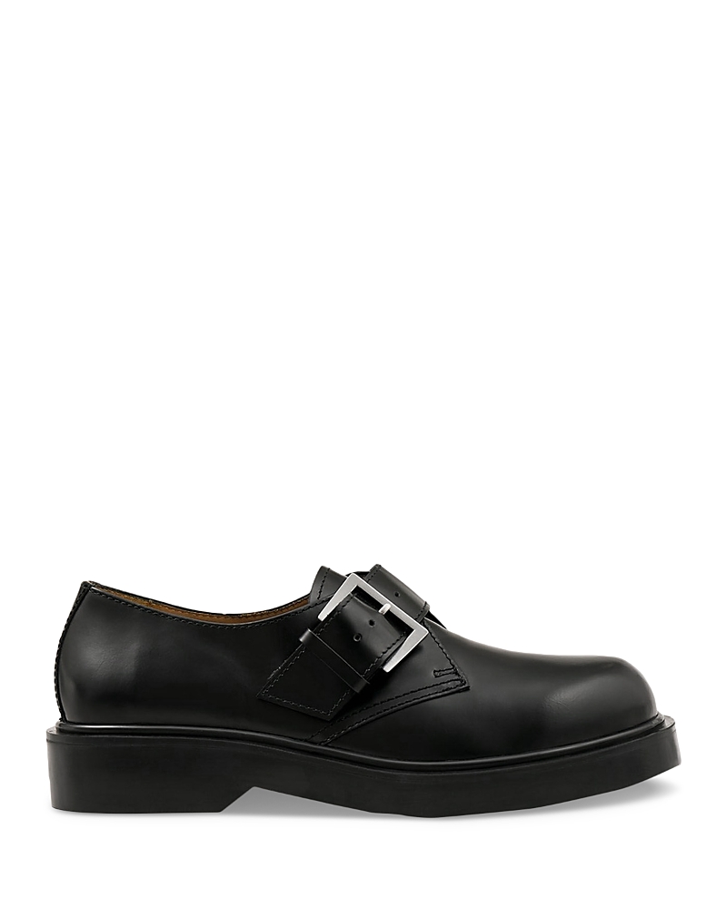 Sandro Glazed Leather Derby Shoes In Black