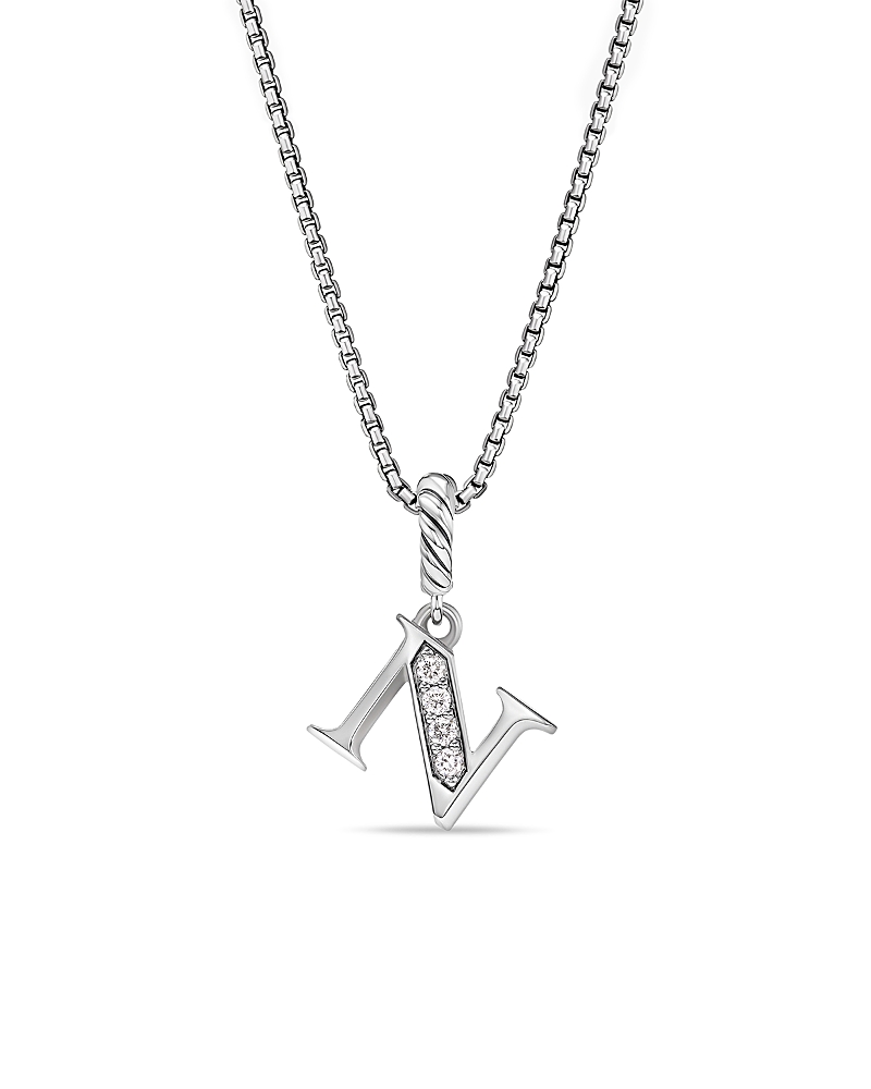 Pave Initial Pendant Necklace in Sterling Silver with Diamond, 16