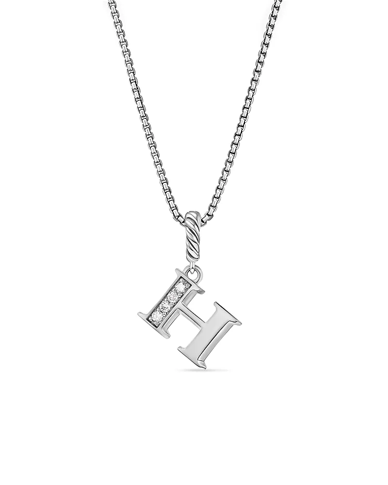 David Yurman Pave Initial Pendant Necklace in Sterling Silver with Diamond, 16