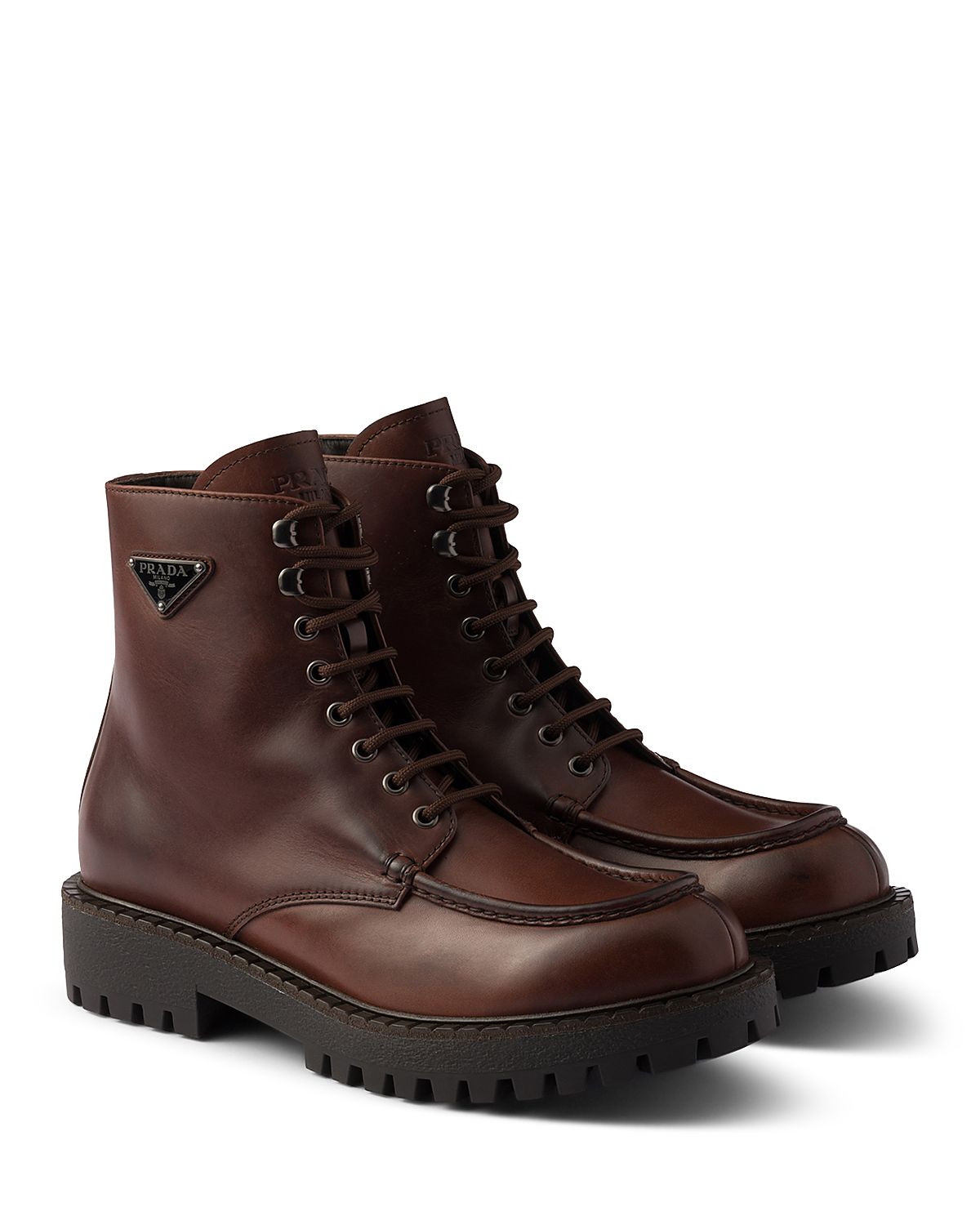 Prada Men's Laced Leather Booties