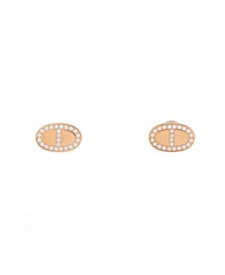 Pre-Owned HERMÈS - Chaine d'Ancre Contour Stud Earrings 18K Rose Gold and Diamonds