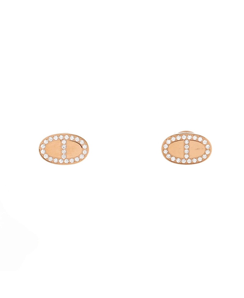 Pre-owned Pre-owned Hermes Hermes Chaine D'ancre Contour Stud Earrings 18k Rose Gold And Diamonds In Pink