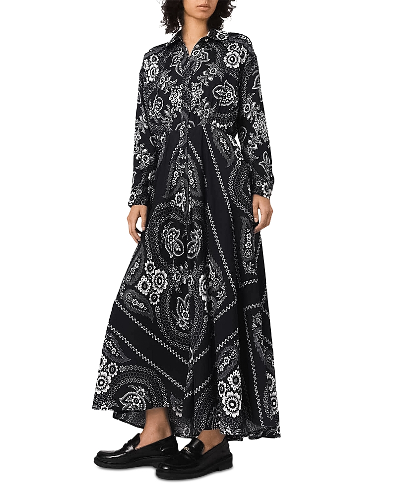 Maje Patterned Flowing Maxi Dress In Multi