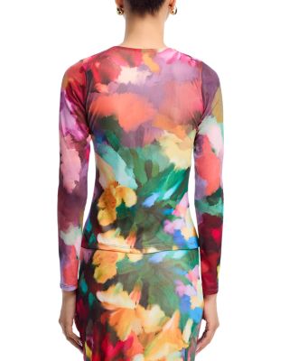 Floral Mesh Long Sleeve Top - Exclusive