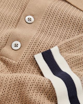 Callie Striped Cuff Perforated Polo Shirt