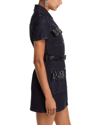 Indigo Denim Crystal Trim Mini Dress