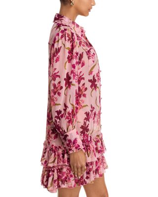 Floral Print Ruffled Hem Shirtdress