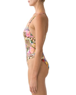 Straight Neck Double Strap One Piece Swimsuit