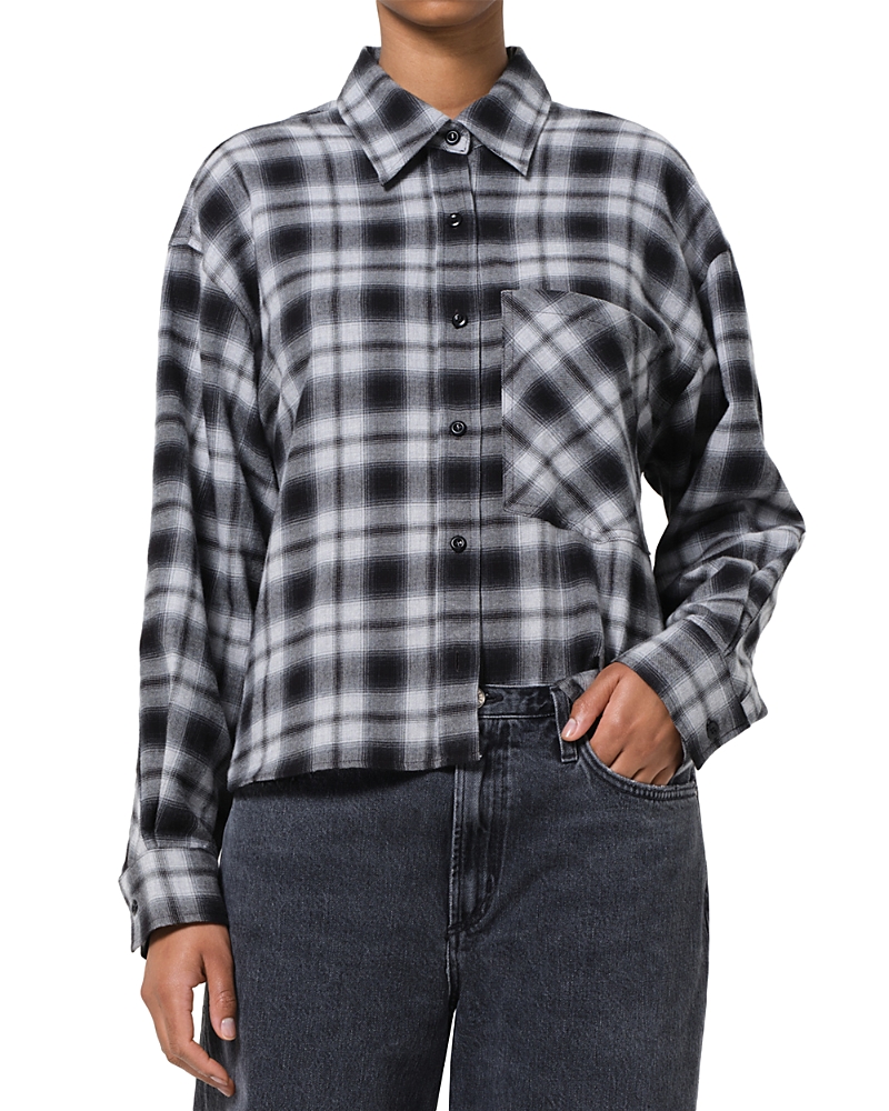 Agolde Comer Cropped Flannel Shirt In Multi
